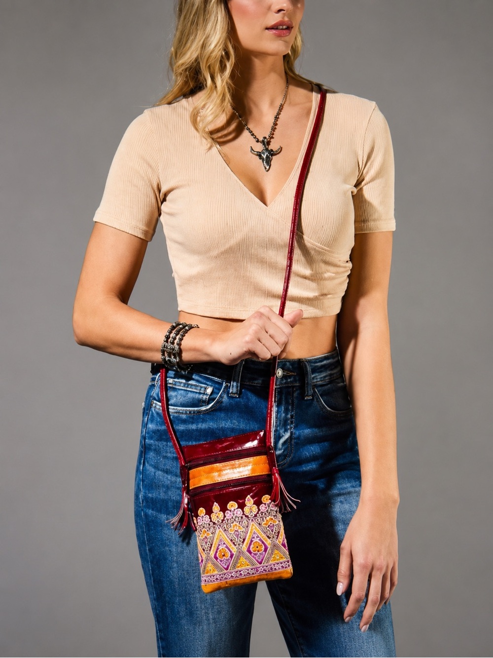 Hand-Painted Genuine Leather Crossbody Bag